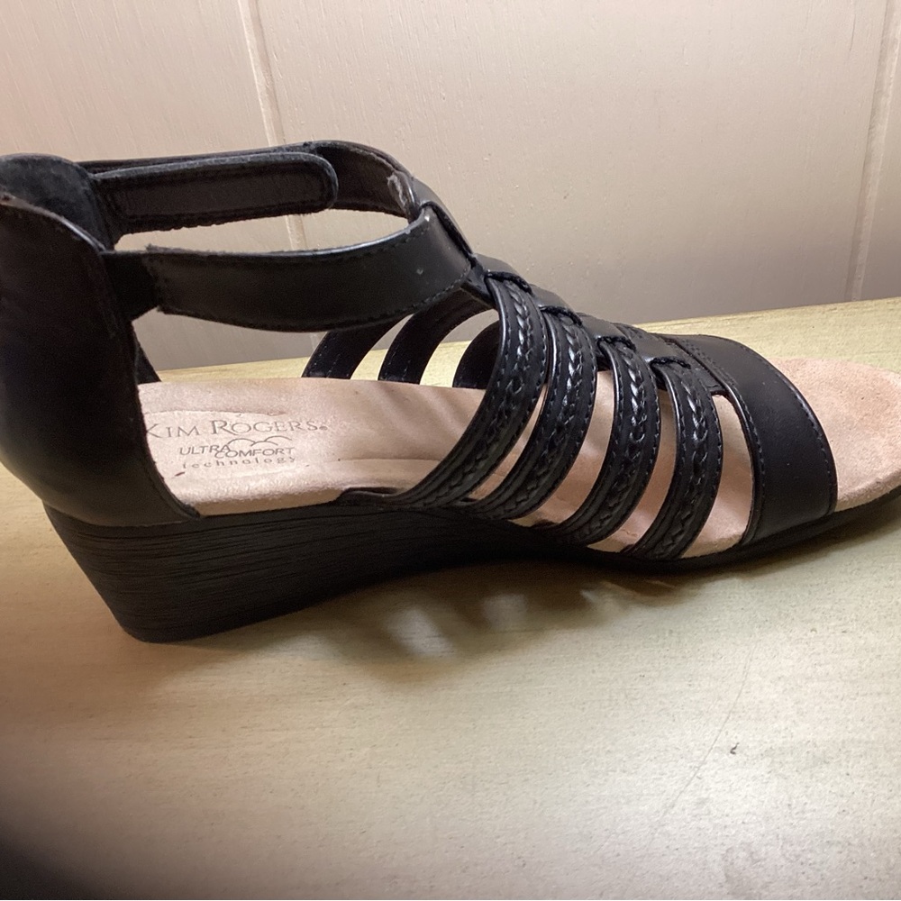 Kim Rogers Black Strappy Wedge Sandals Gladiator style sz9